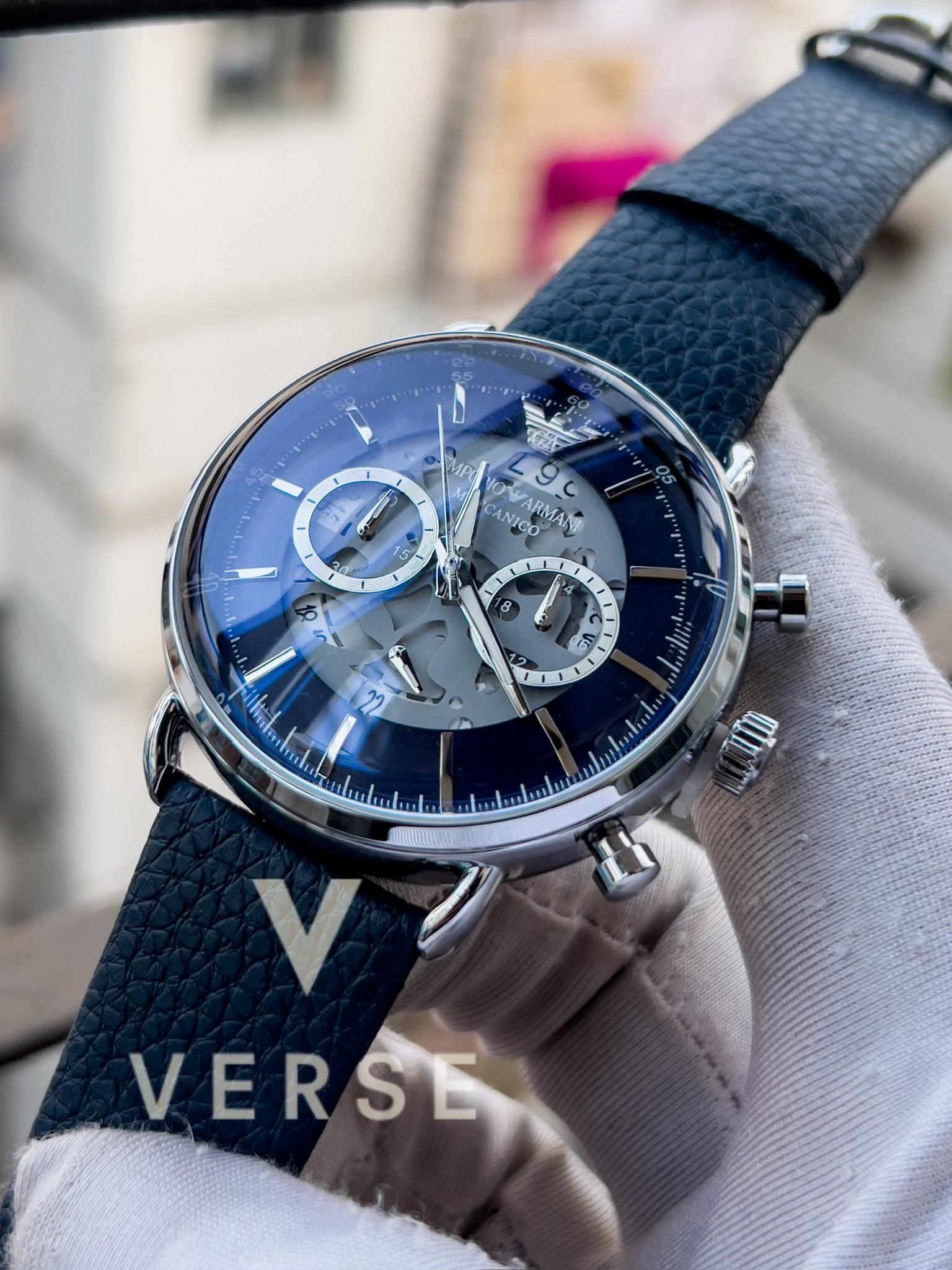 Armani Oval Meccanico Blue Belt Blue Dial AA