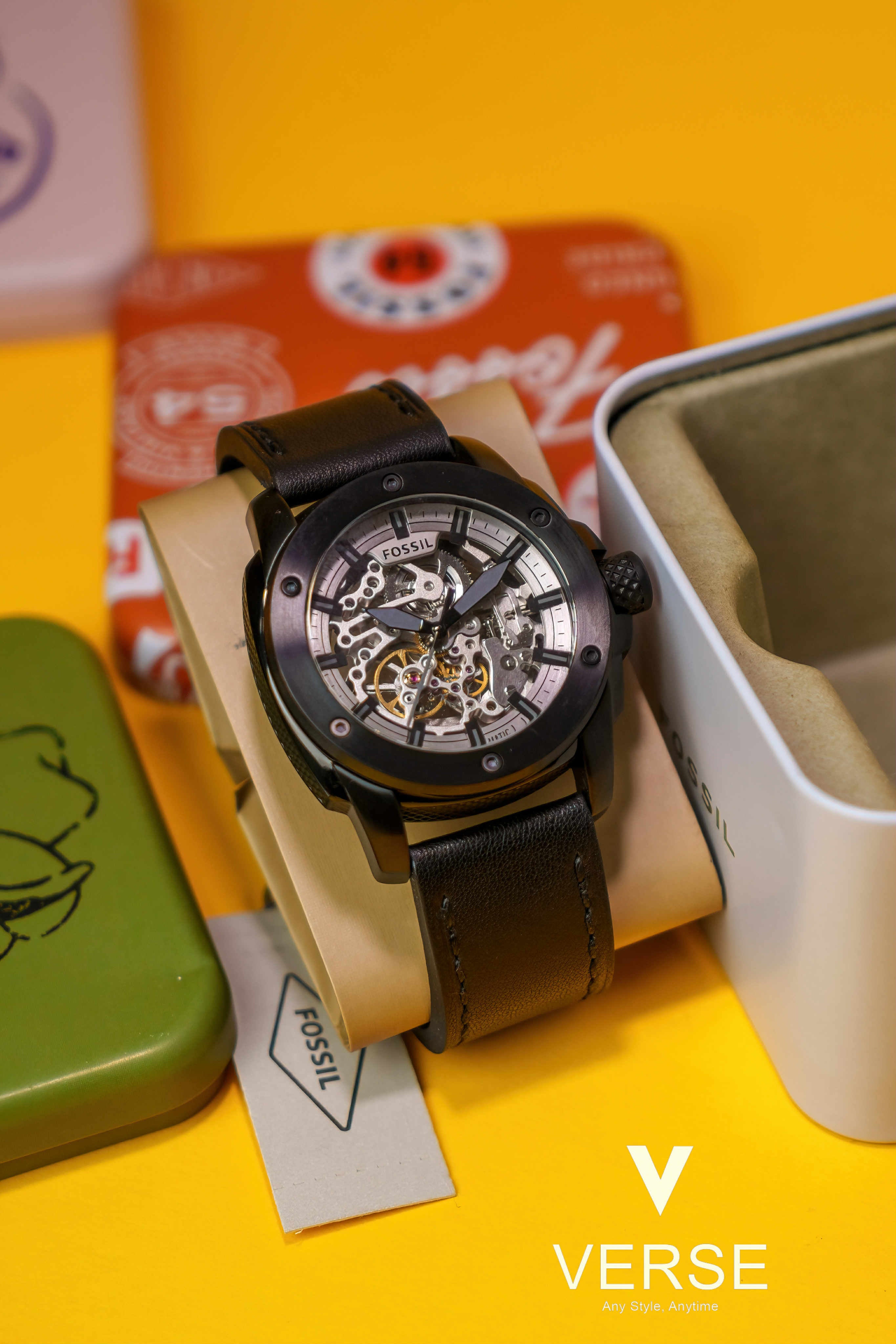 Fossil Modern Machine ME3134 Men’s 45 mm Automatic Skeleton Watch – Black Leather