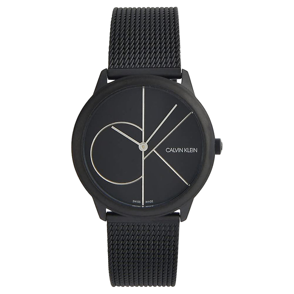 Calvin Klein K3M5245X women’s black dial watch with black PVD mesh strap.