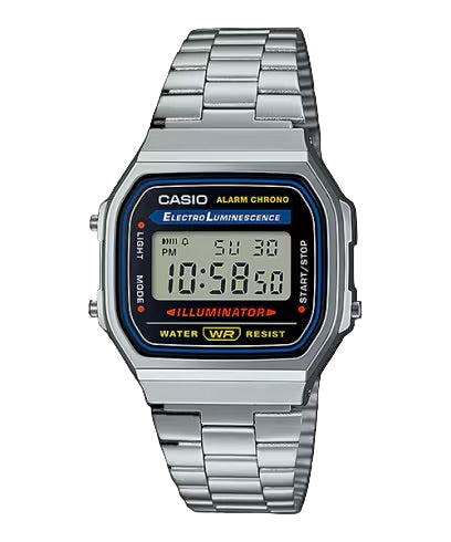 Casio A168WA-1W men’s silver stainless steel digital watch