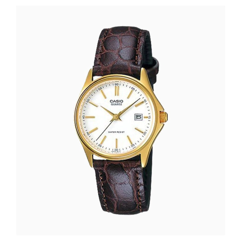Casio LTP-1183Q-7ADF white dial women's gold tone leather watch