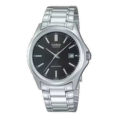 Casio MTP-1183A-1A men’s silver stainless steel watch with black dial