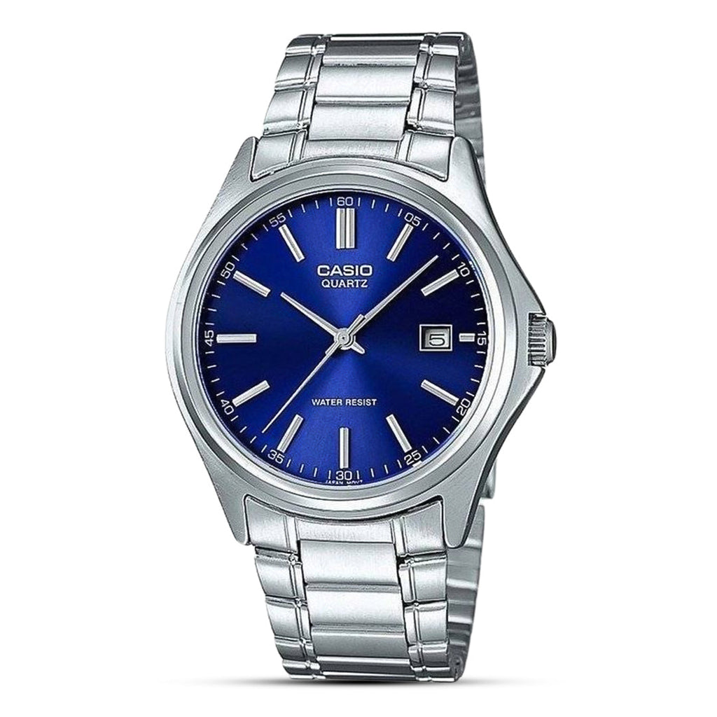 Casio MTP-1183A-2ADF men’s silver stainless steel watch with blue dial