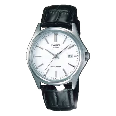 Casio MTP-1183E-7A men’s black leather watch with white dial