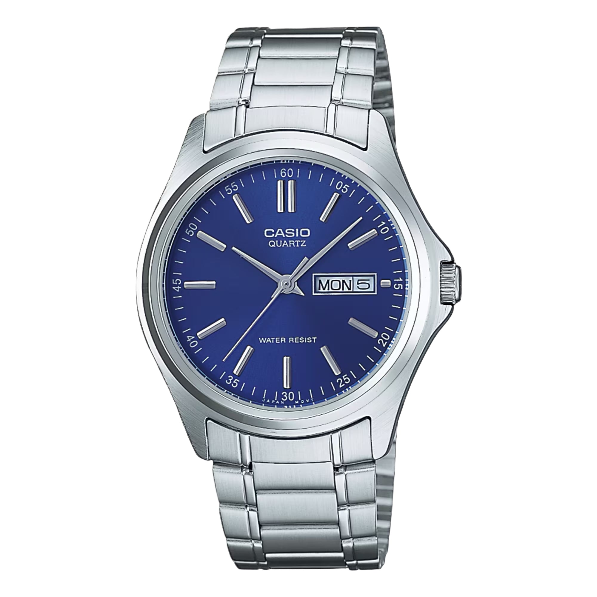 Casio MTP-1239D-2A2 men’s silver stainless steel watch with blue dial