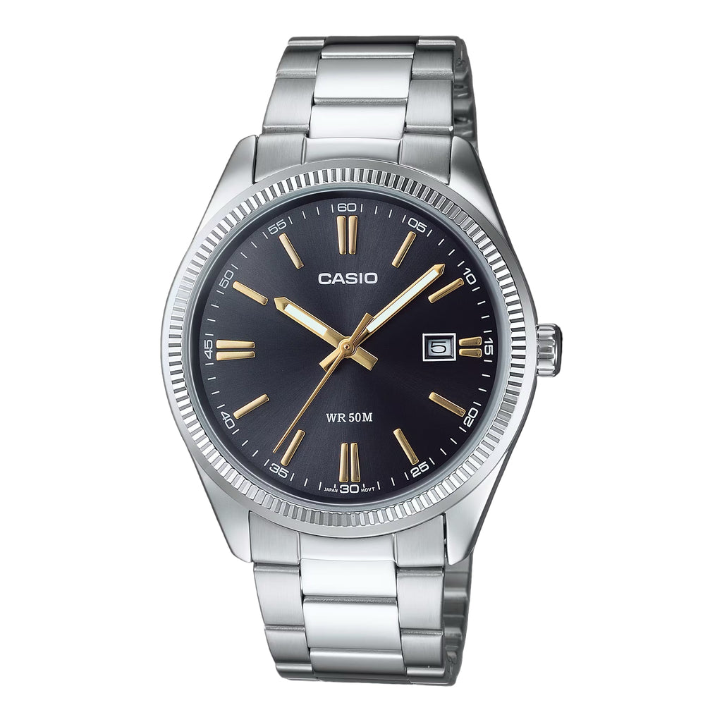 Casio MTP-1302D-1A2 Men’s 42 mm Quartz Analog Watch – Blue Dial & Stainless Steel Bracelet