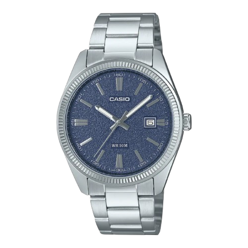 Casio MTP-1302DA-2A1VDF men’s silver stainless steel watch with blue dial
