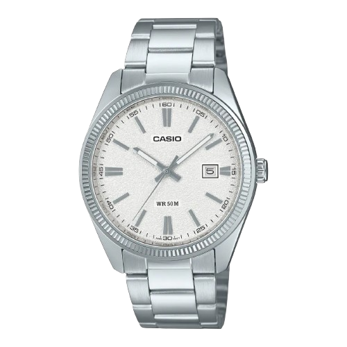 Casio MTP-1302DA-7AVDF men’s silver stainless steel watch with white dial