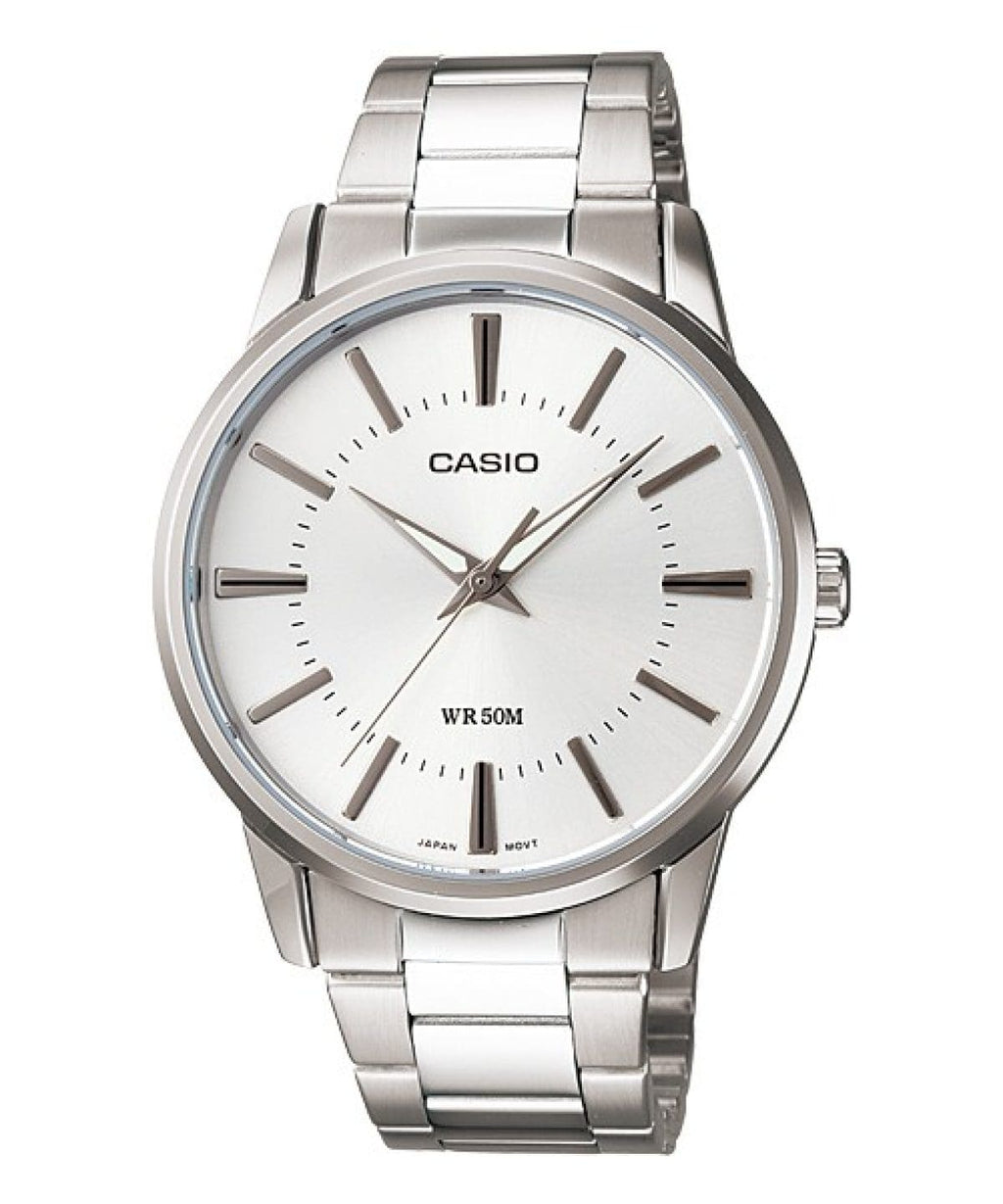 Casio MTP-1303D-7AVDF men’s silver stainless steel watch white dial