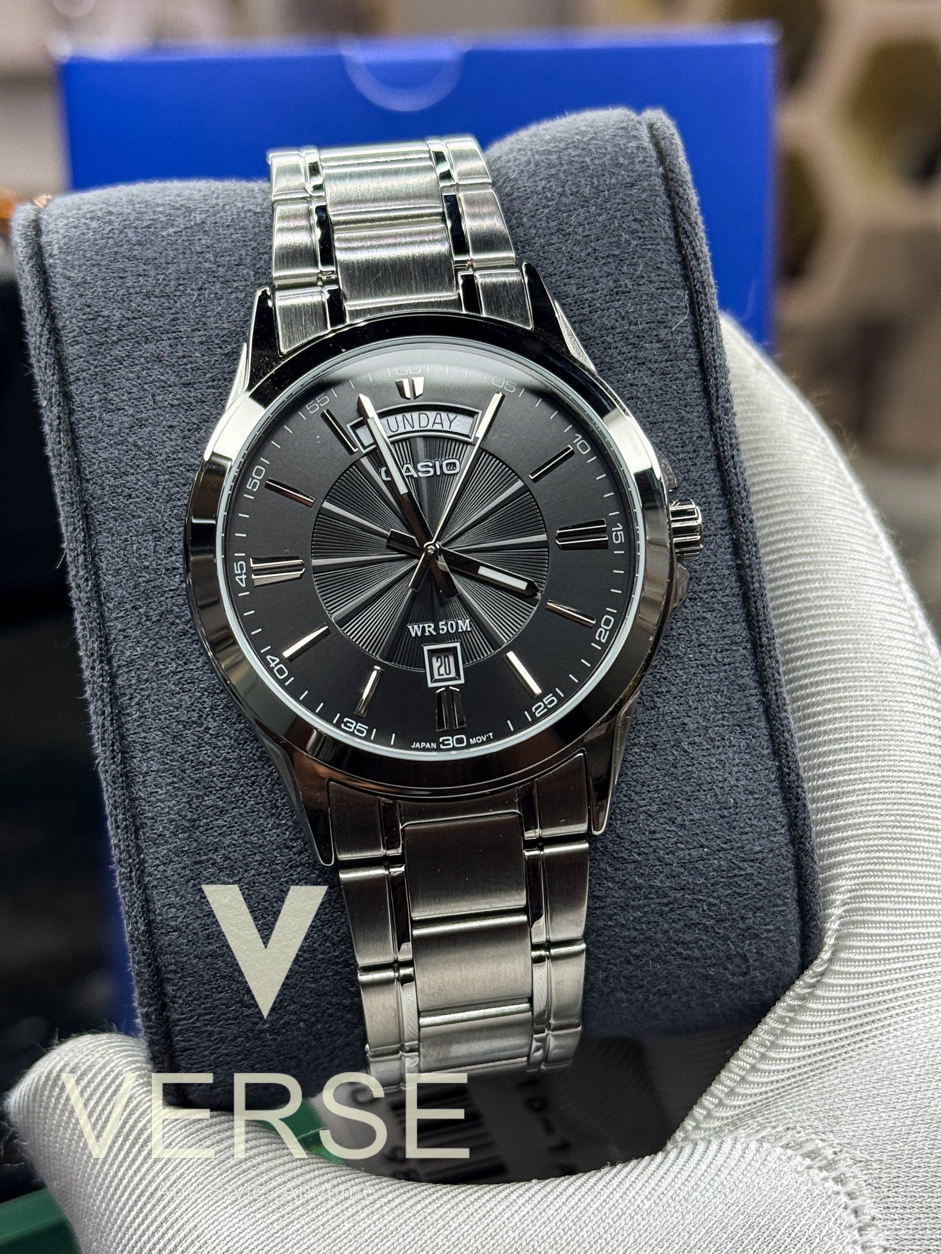 Casio MTP-1381D-1A men’s BD silver stainless steel watch with black dial