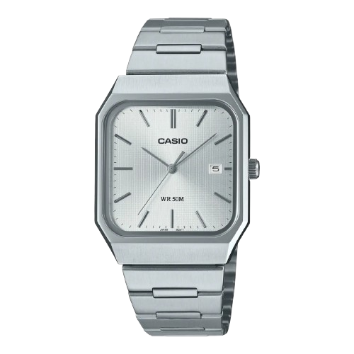 Casio MTP-B185D-7AVDF silver stainless steel watch with square dial