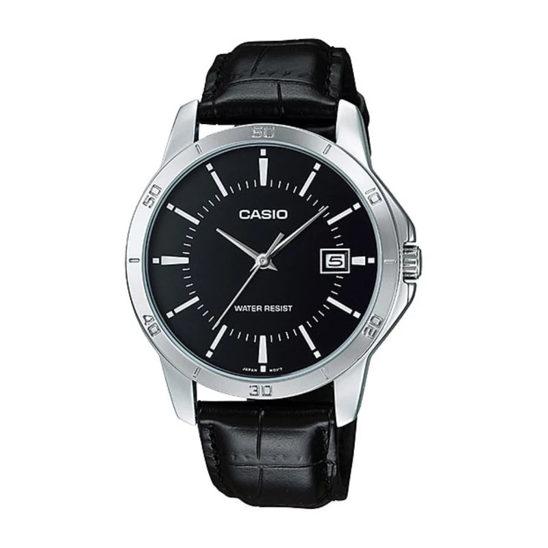 Casio MTP-V004L-1AUDF men’s black dial leather analog watch date display best price in Bangladesh