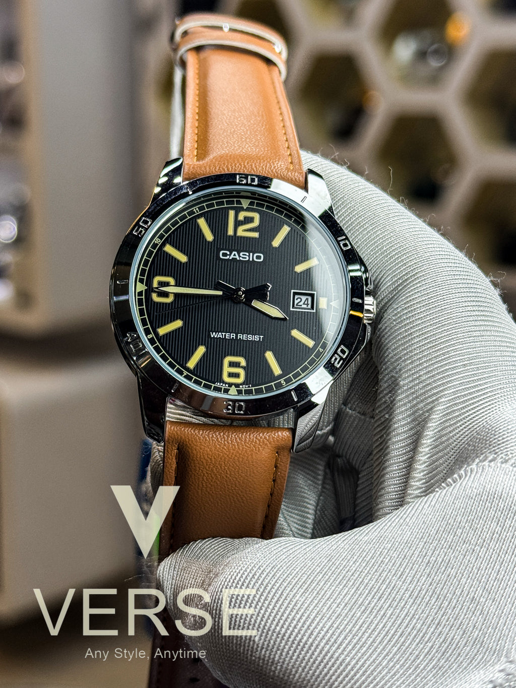 Casio MTP-V004L-1B2 men’s yellow leather watch with white dial