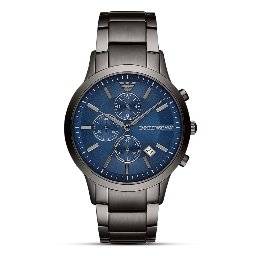 Emporio Armani AR11215 Renato chronograph men's watch with dark blue dial and gunmetal stainless steel bracelet