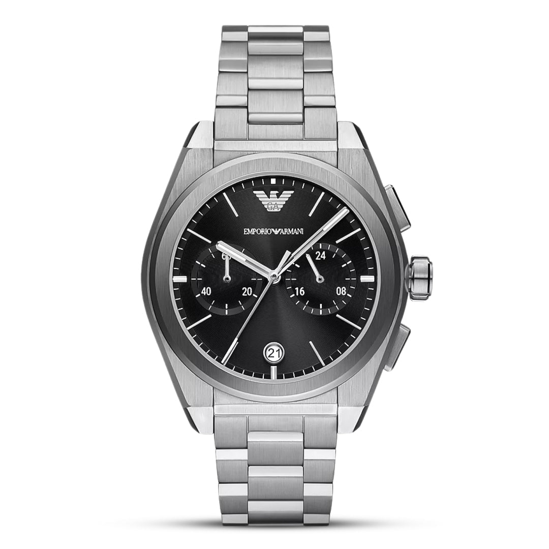 Emporio Armani AR11560 Federico chronograph watch with black CD finish dial and stainless steel bracelet
