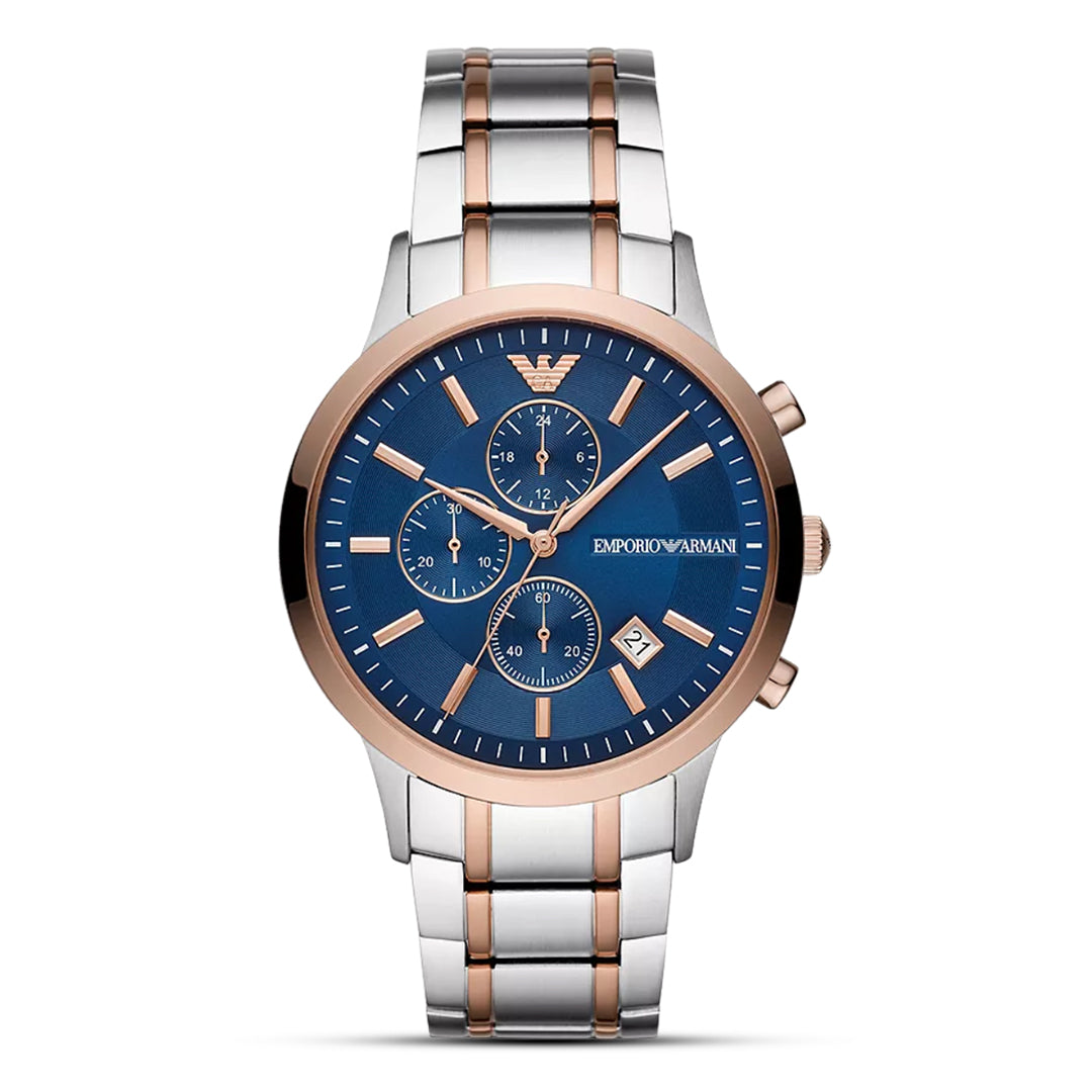 Emporio Armani AR80025 blue dial chronograph front view