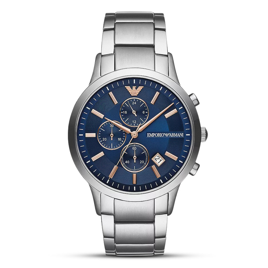 Emporio Armani Renato AR11458 blue dial chronograph front view