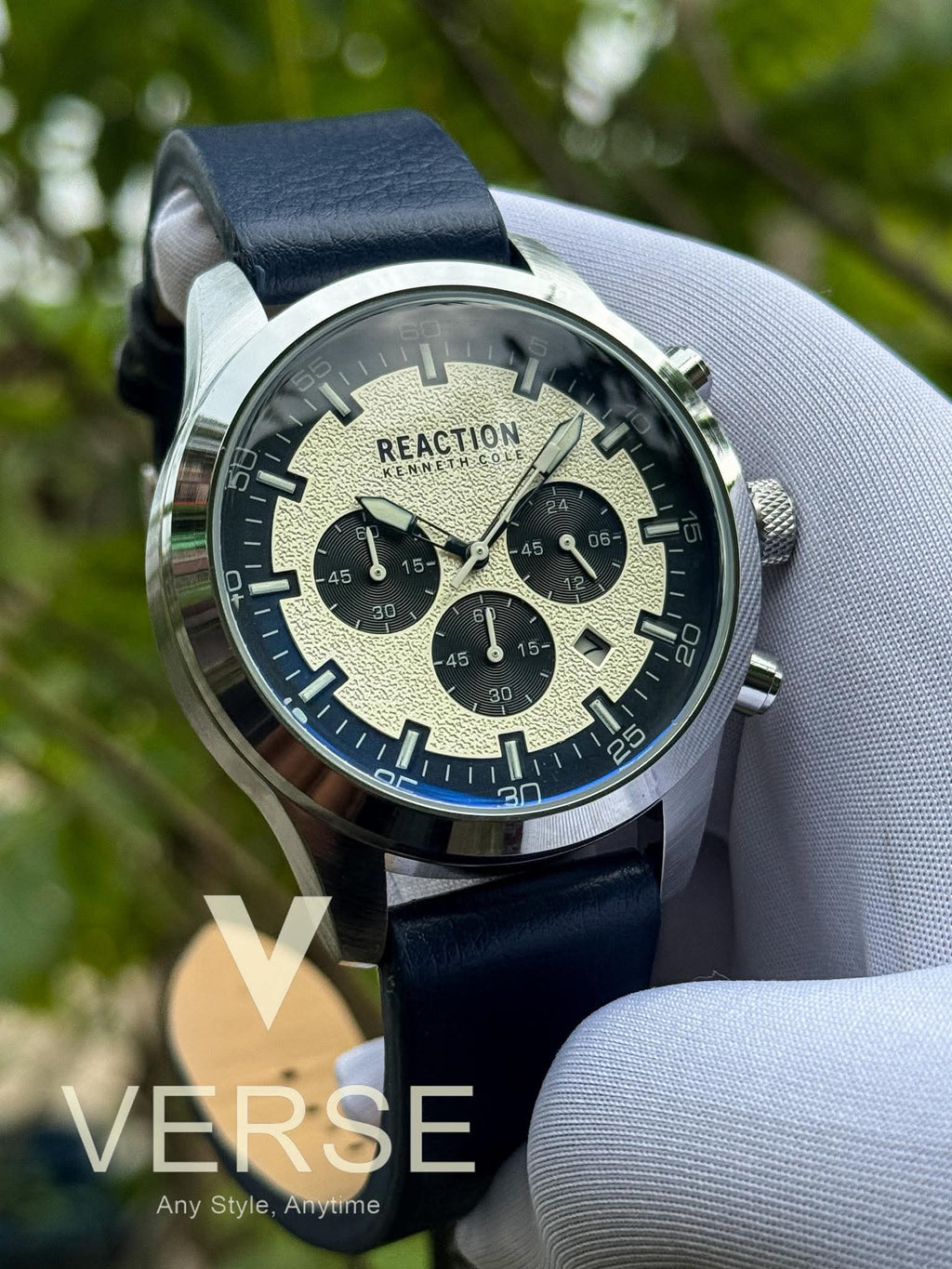 Kenneth Cole Reaction KRWGC9005401 Men’s Chronograph Watch – White Dial, Blue Synthetic Leather Strap| Kenneth Cole Reaction KRWGC9005401