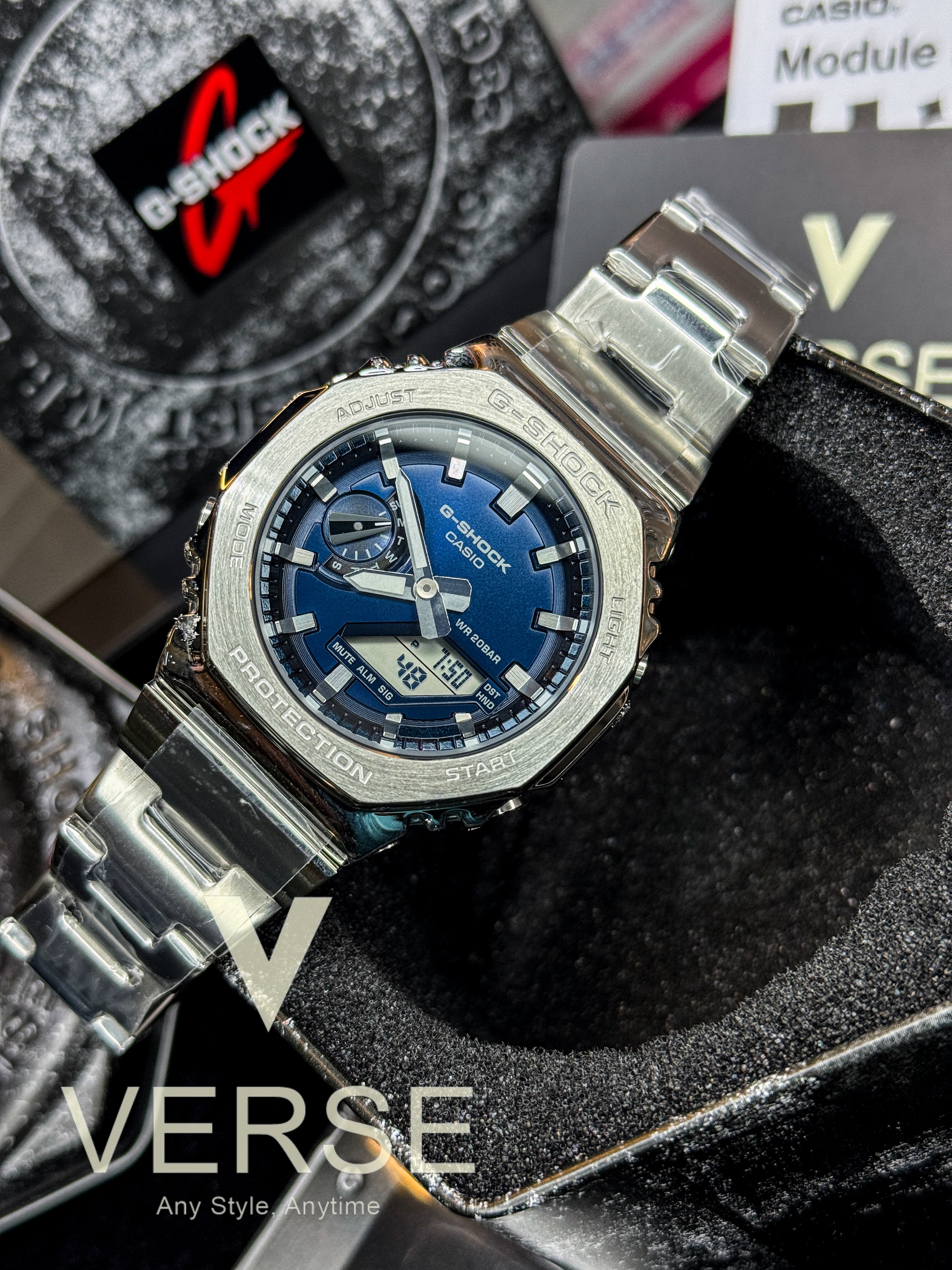 Casio G-SHOCK GM-2110D-2B Stainless Steel Octagonal Watch – Blue Dial