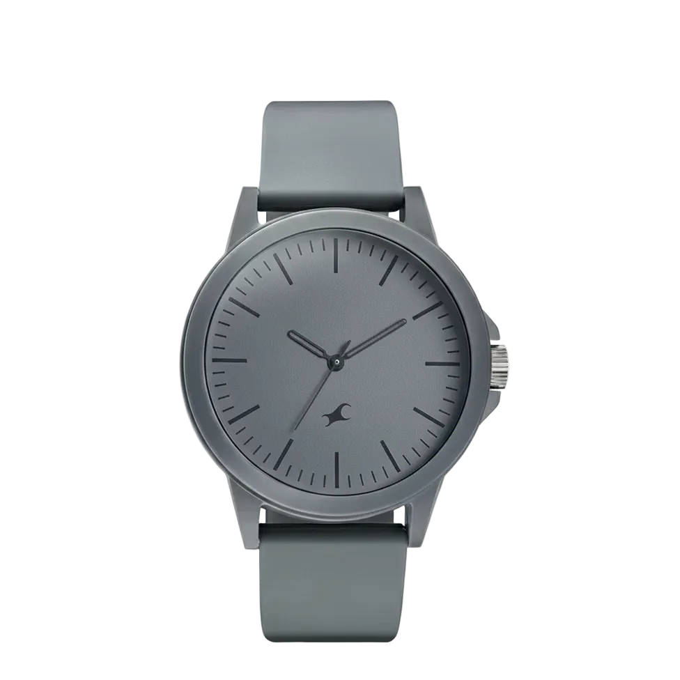 Fastrack 38024PP24 men’s analog watch with dark grey dial and silicone strap