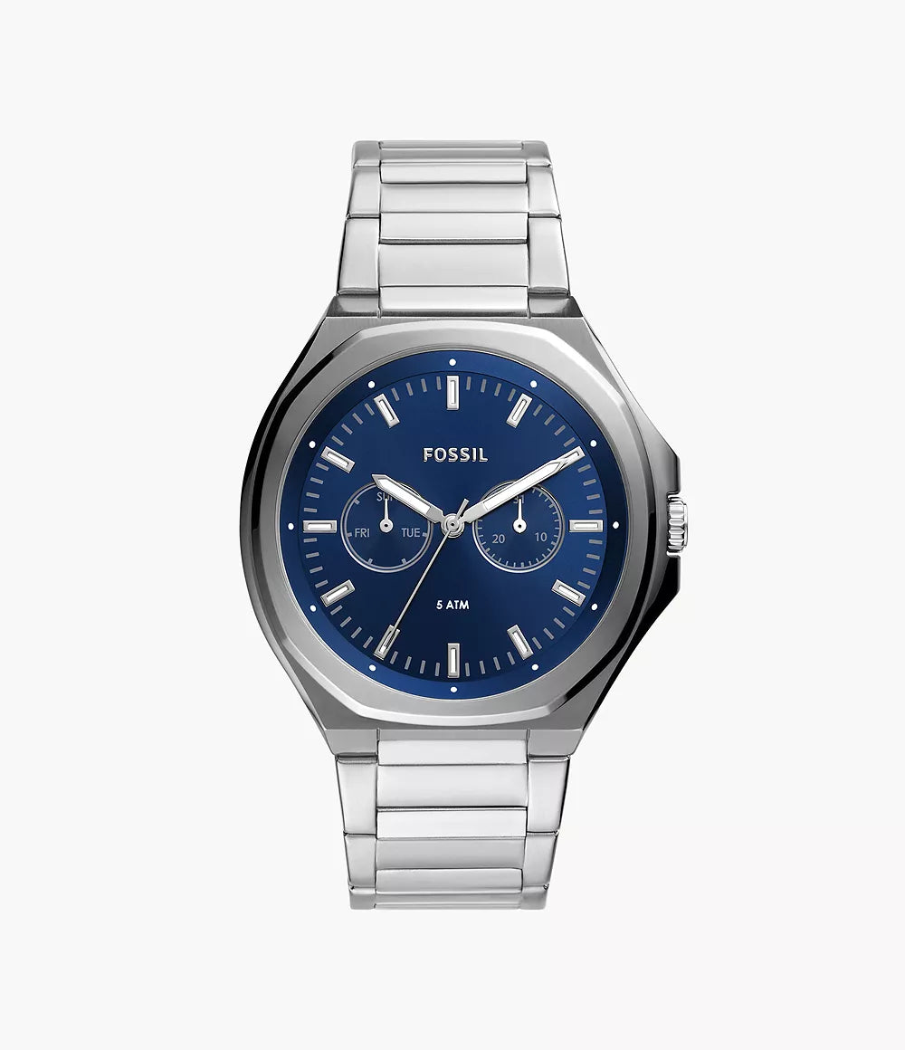 Fossil Evanston BQ2610 blue dial chronograph front view