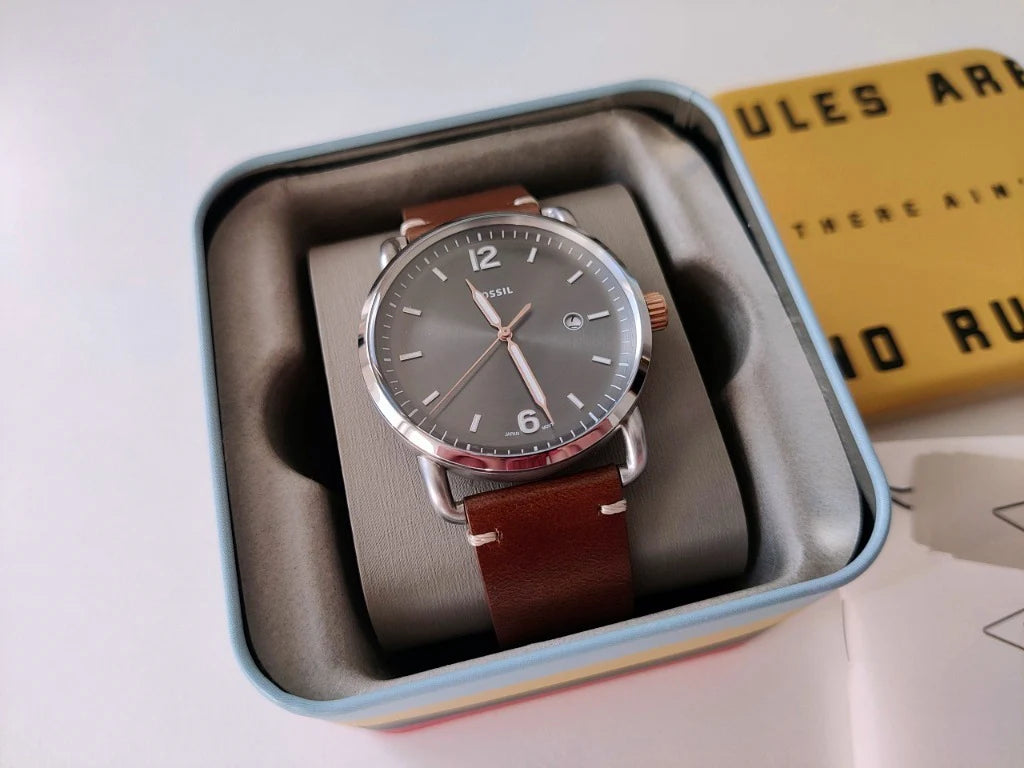Fossil Commuter FS5417 Men’s 42 mm Grey Dial Leather Watch