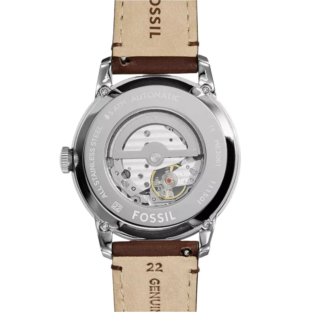 Fossil Townsman ME3061 Men’s 44 mm Automatic Skeleton Watch – Black Dial & Brown Leather