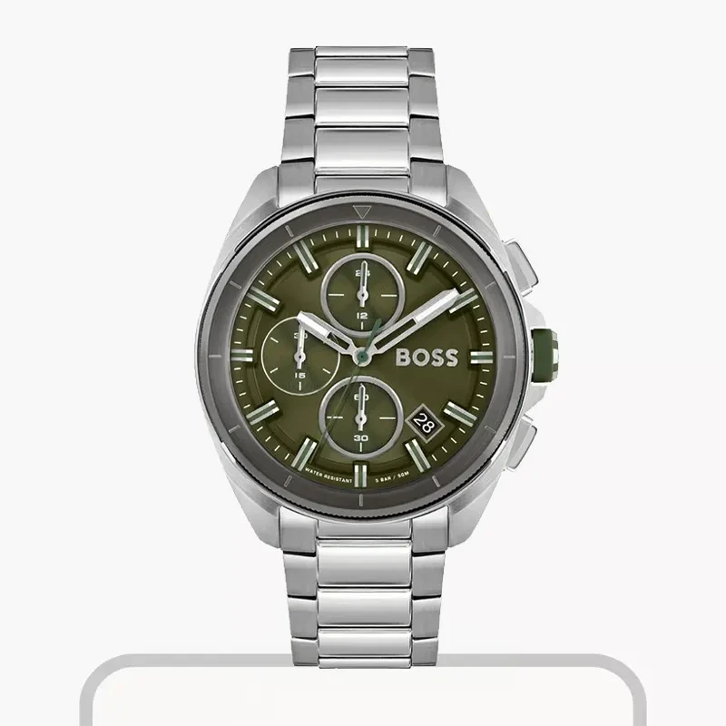 Hugo Boss Volane 1513951 Men’s 44 mm Silver Chronograph – Green Dial & Stainless Bracelet
