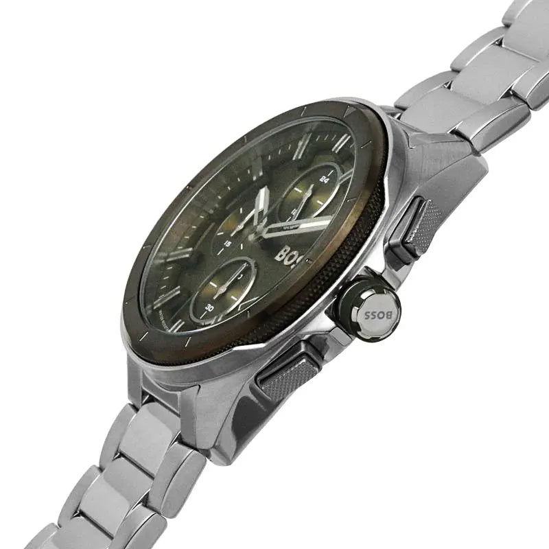 Hugo Boss Volane 1513951 Men’s 44 mm Silver Chronograph – Green Dial & Stainless Bracelet