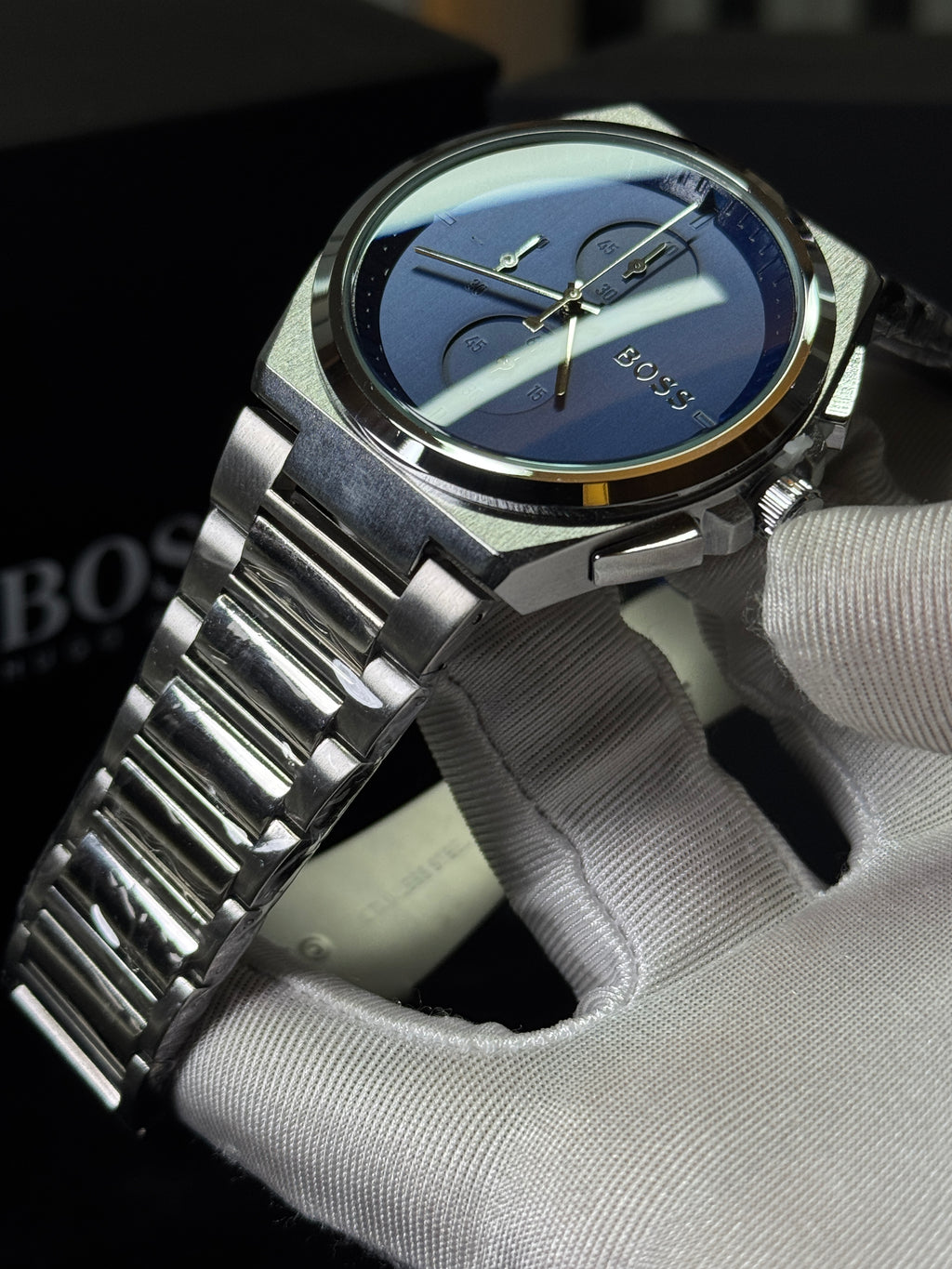 BOSS Steer Chronograph Black Stainless Steel Watch – Black Dial AA