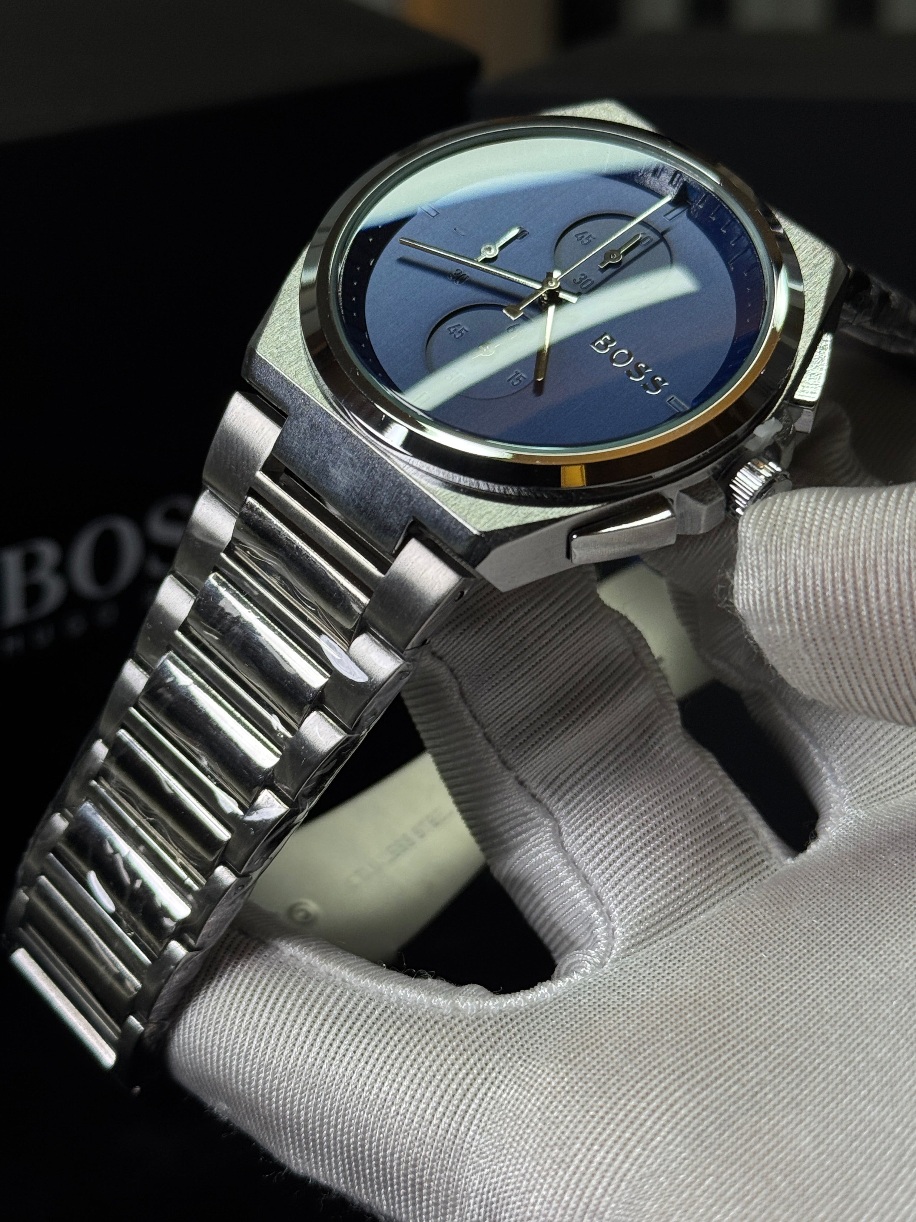 BOSS Steer Chronograph Black Stainless Steel Watch – Black Dial AA