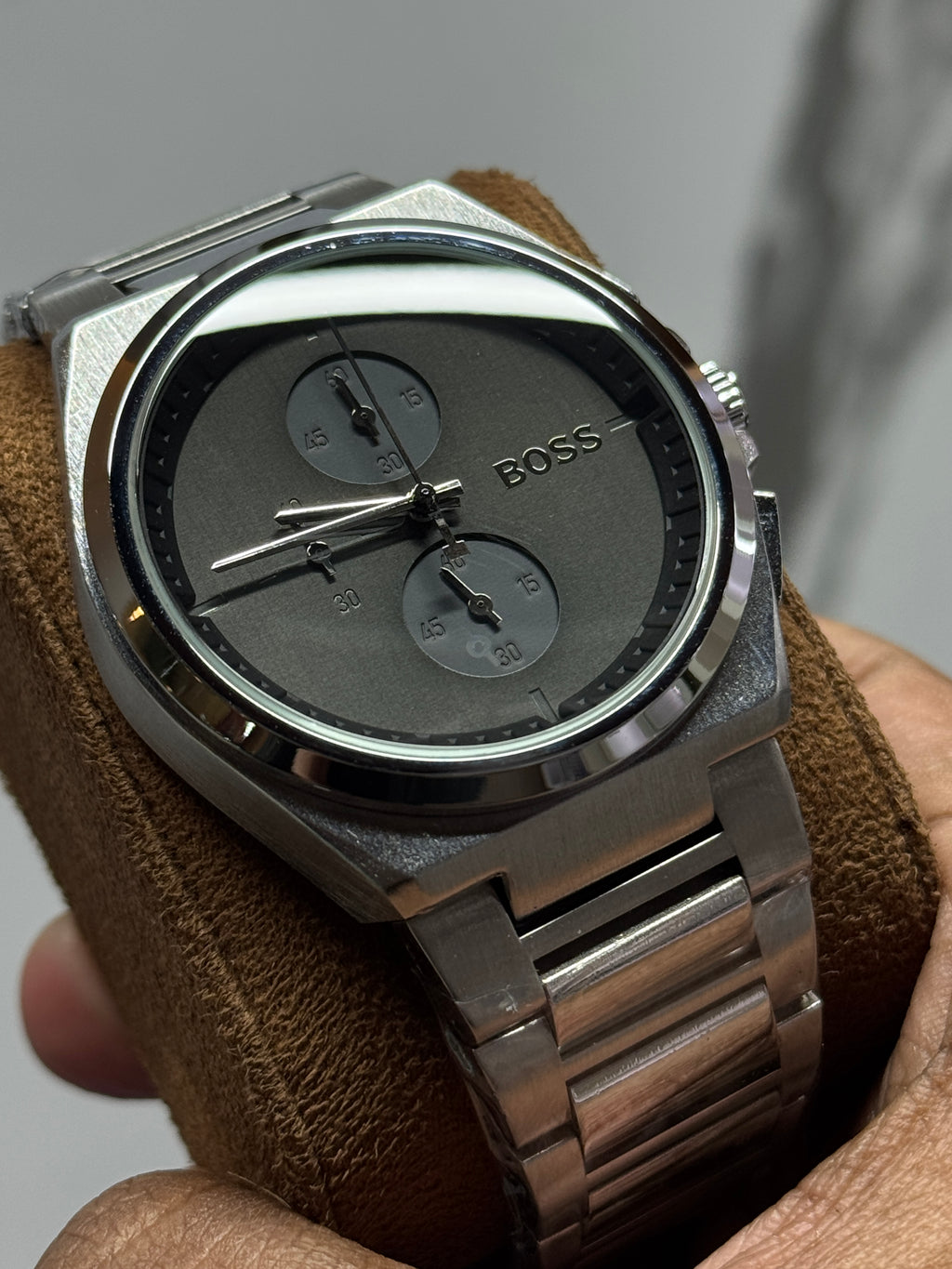 BOSS Steer Chronograph Black Stainless Steel Watch – Black Dial AA