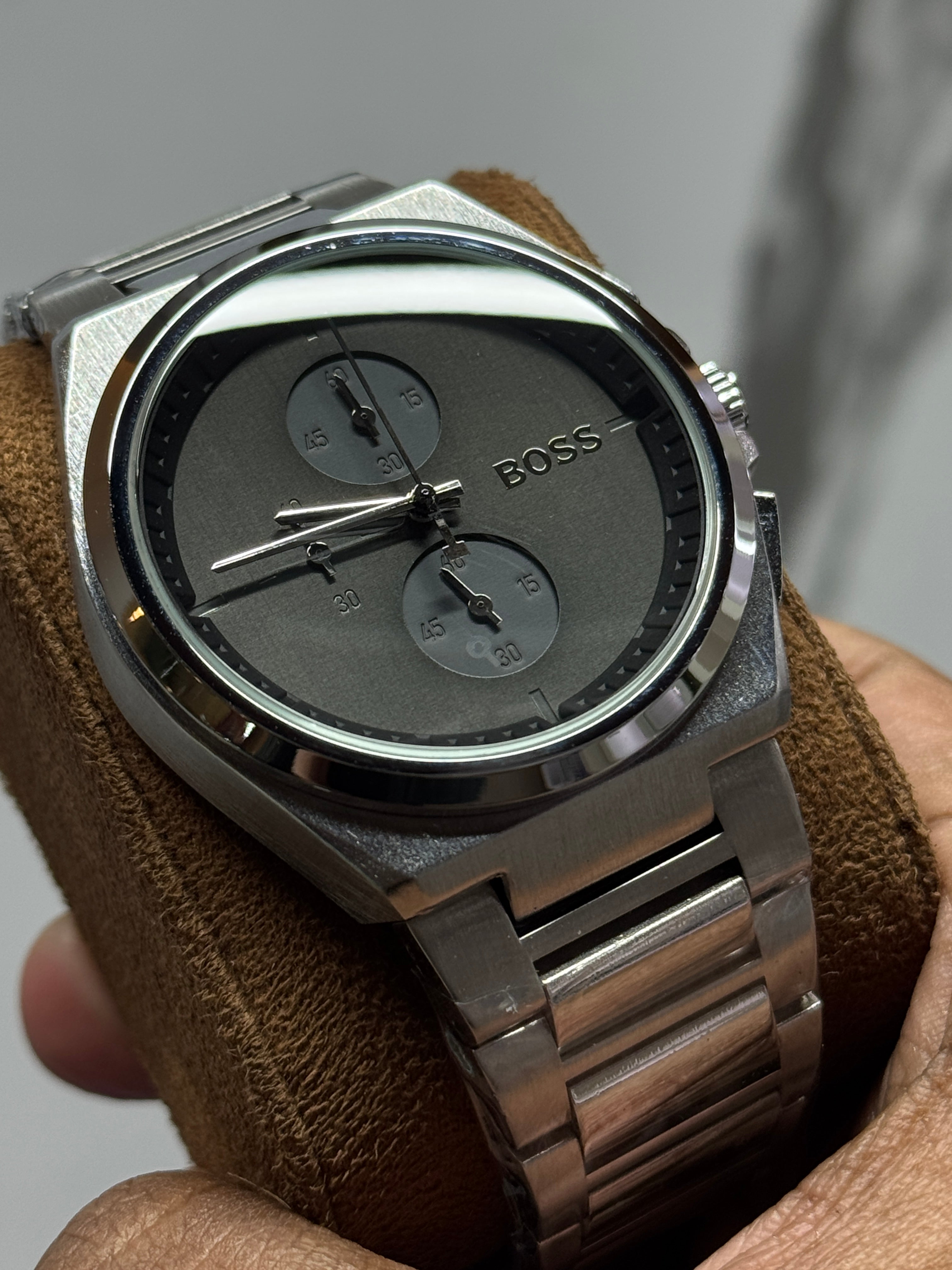 BOSS Steer Chronograph Black Stainless Steel Watch – Black Dial AA