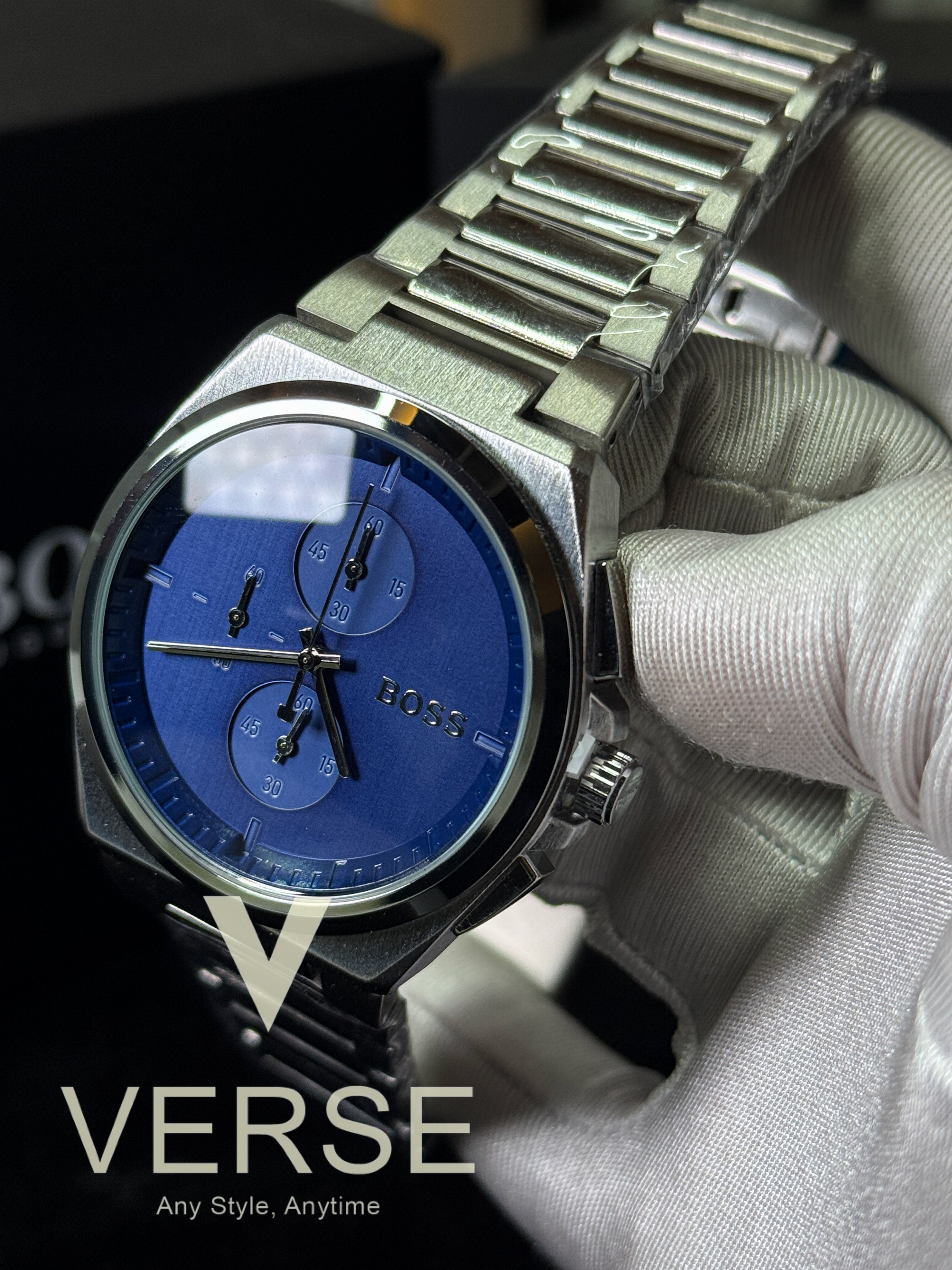 BOSS Steer Chronograph Black Stainless Steel Watch – Black Dial AA