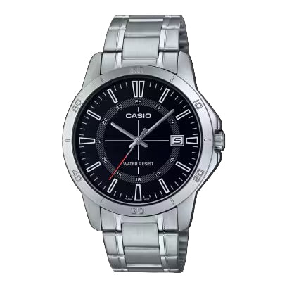 Casio V004D-1C Men’s 40 mm Quartz Analog Watch – Black Dial & Stainless Steel Bracelet