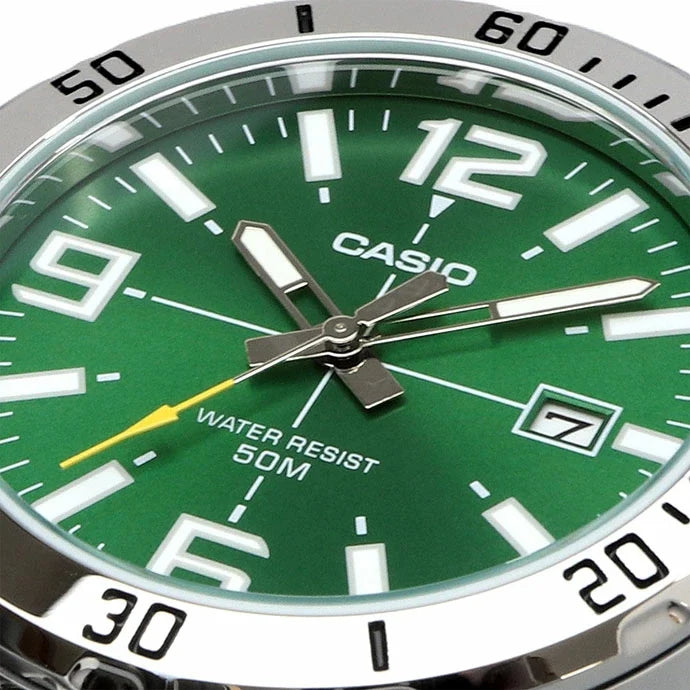 Casio VD01D-3B Men’s 42 mm Quartz Analog Watch – Green Dial & Stainless Steel Bracelet