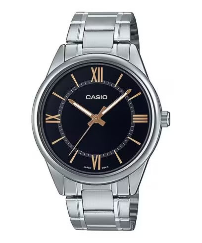 Casio MTP-V005D-1B5 Men’s 41 mm Quartz Analog Watch – Black Dial & Stainless Steel Bracelet