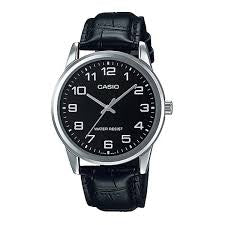Casio V001L-1B Men’s 38 mm Quartz Analog Watch – Black Dial & Leather Strap