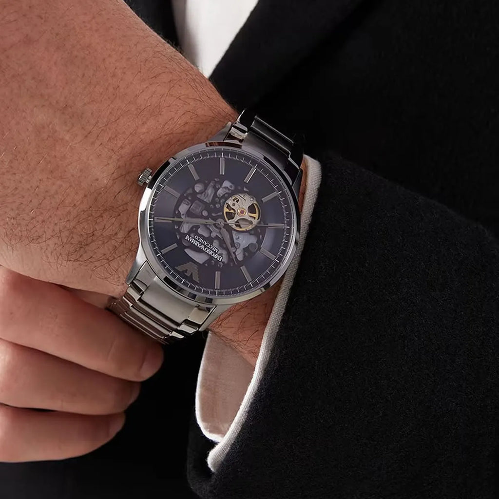EMPORIO ARMANI Renato Automatic Blue Dial Men's Watch AR60056 (Gunmetal)