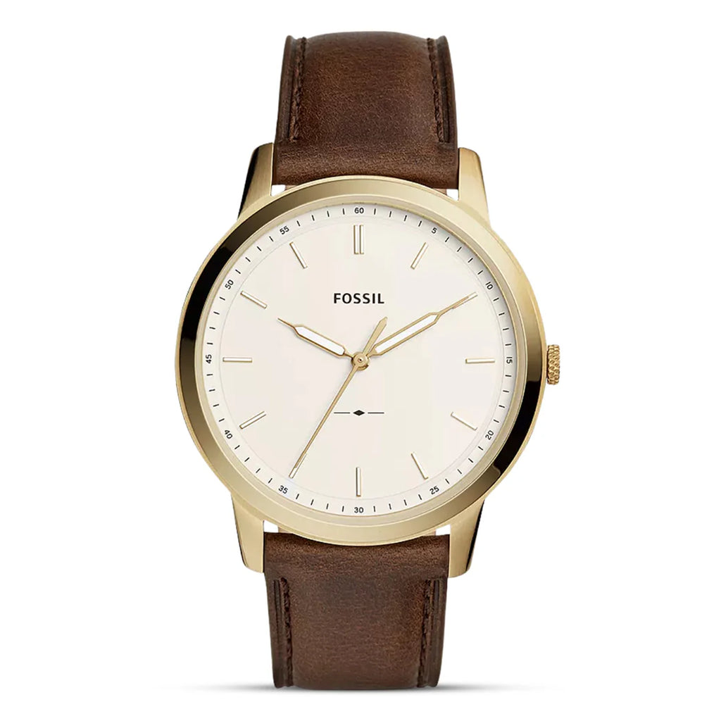 FOSSIL The Minimalist Three-Hand Men's Watch FS5397 (Gold-Tone/Brown Leather)
