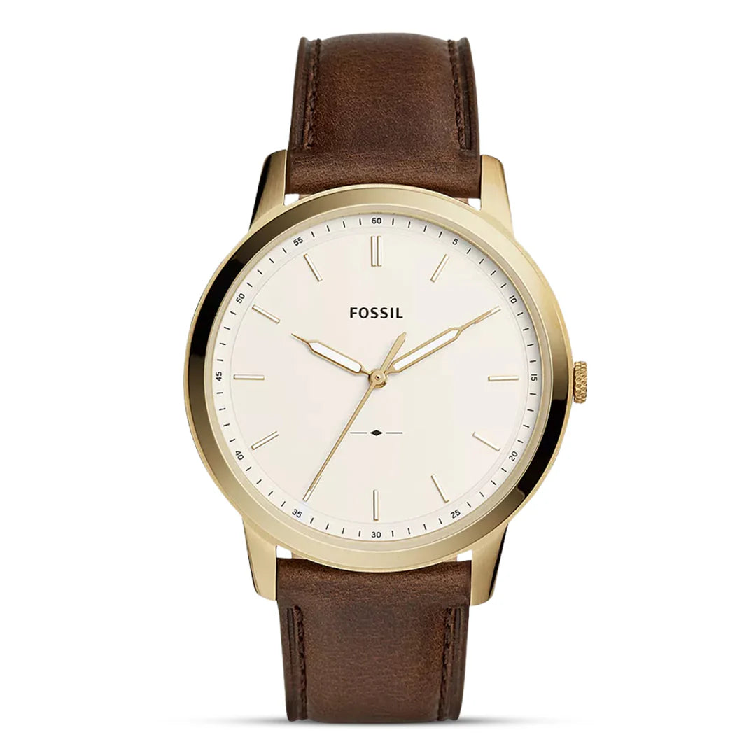 FOSSIL The Minimalist Three-Hand Men's Watch FS5397 (Gold-Tone/Brown Leather)