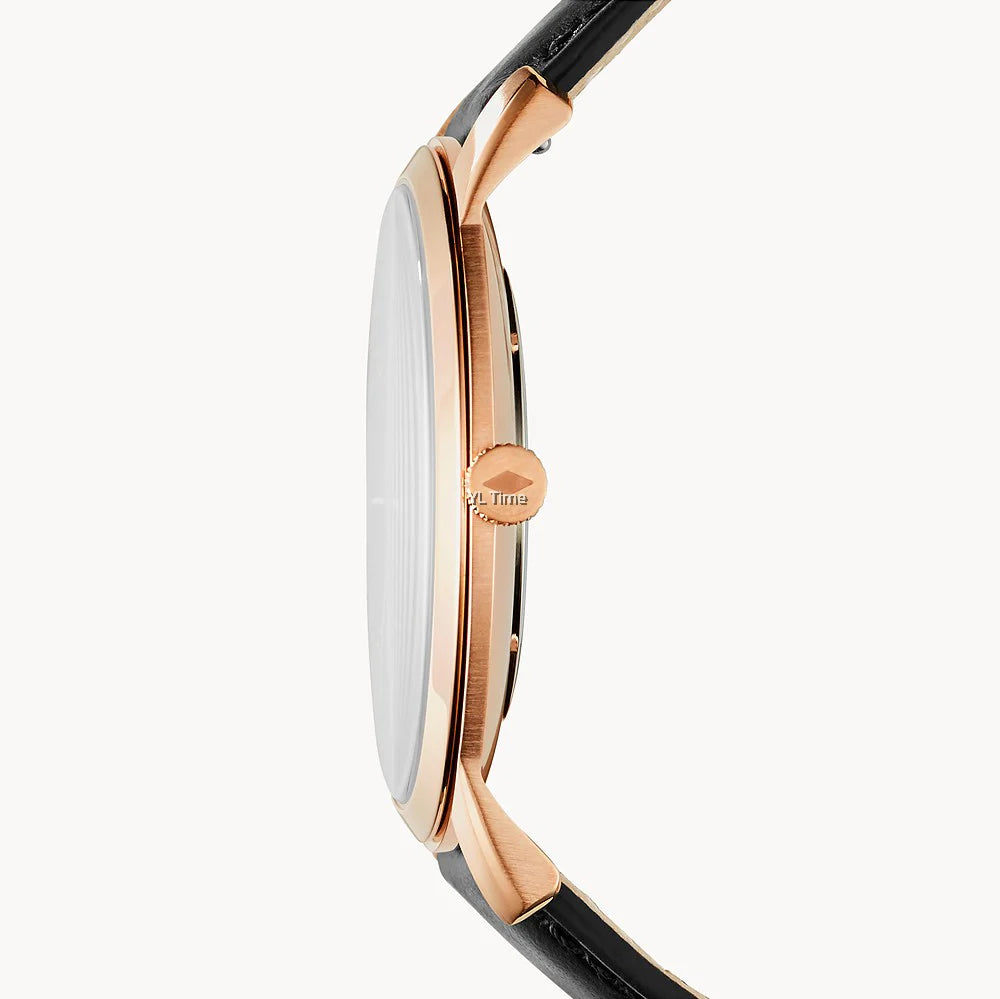 FOSSIL The Minimalist Three-Hand Men's Watch FS5376 (Rose Gold/Black Leather)