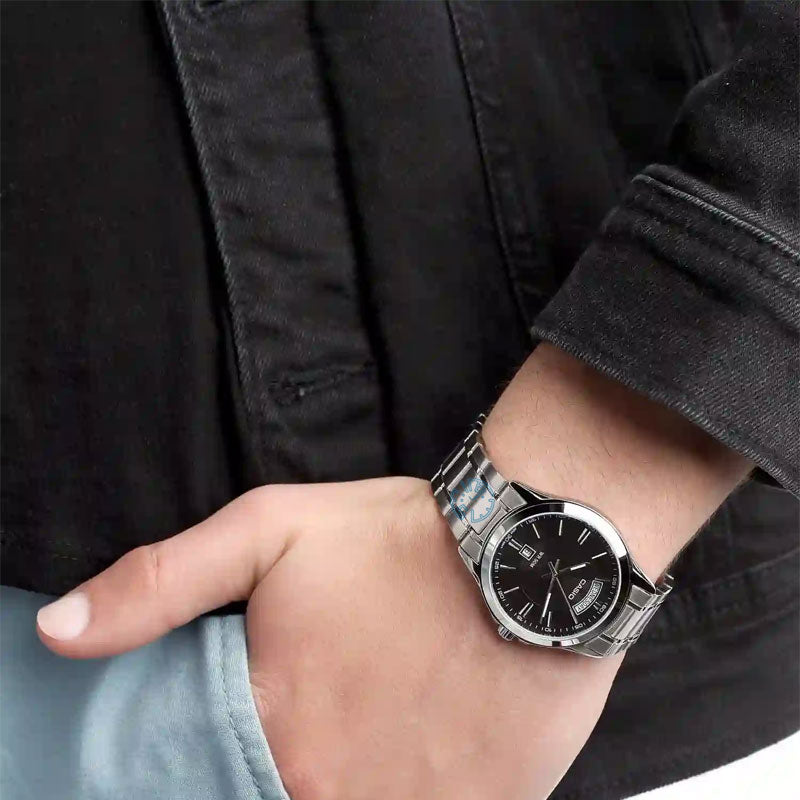 Casio MTP-1381D-1A Men’s Silver Stainless Steel Watch with Black Dial | MTP-1381D-1A