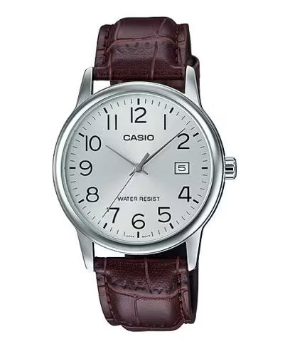Casio MTP-V002L-7B2 Men’s Brown Leather Watch with White Dial | MTP-V002L-7B2