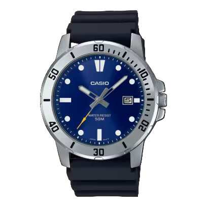 Casio MTP-VD01-2EV Men’s Silver Stainless Steel Watch with Blue Dial | MTP-VD01-2EV
