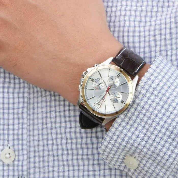 Casio 1374L-7A Men’s Brown Leather Watch with White Dial | 1374L-7A