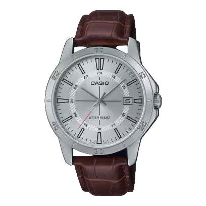 Casio V004L-7C Men’s Brown Leather Watch with White Dial | V004L-7C