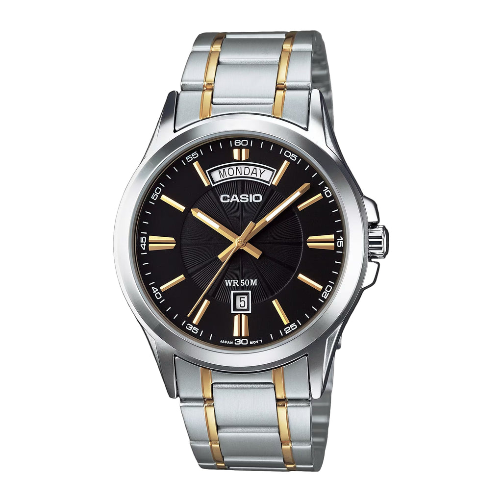 Casio MTP-1381G-1A Men’s Two-Tone Gold and Silver Watch with Black Dial | Casio MTP-1381G-1A
