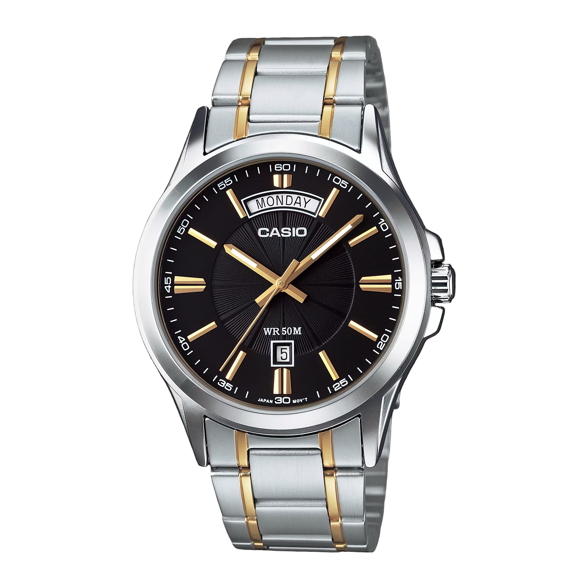 Casio MTP-1381G-1A Men’s Two-Tone Gold and Silver Watch with Black Dial | Casio MTP-1381G-1A