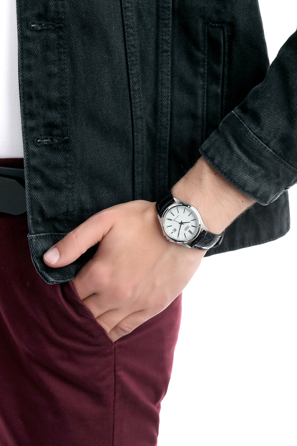 Casio MTP-1183E-7A Men’s Black Leather Watch with White Dial| Casio MTP-1183E-7A